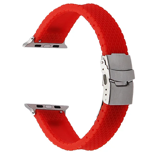 Силиконовый резиновый ремешок для часов iWatch Apple Watch Series 5 4 3 2 1 44 мм 40 мм 42 мм 38 мм защитный ремешок спортивный ремешок браслет - Цвет ремешка: Red Silver