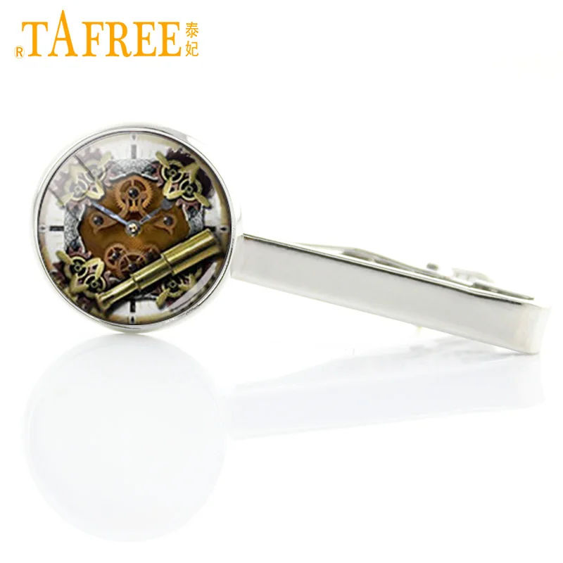 Machines Golden Gears image Steampunk Men Tie Clips Clock Movement Picture Pin Sailing Compass Necktie Bar T290|tie clip|mens tie clipsnecktie clip |