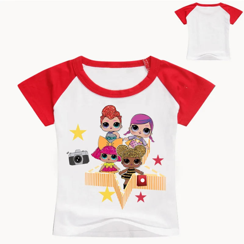

2019 fashion girl T-shirt 3d-printed doll children T-shirt red top blue cartoon short sleeve black 2-16 year old baby