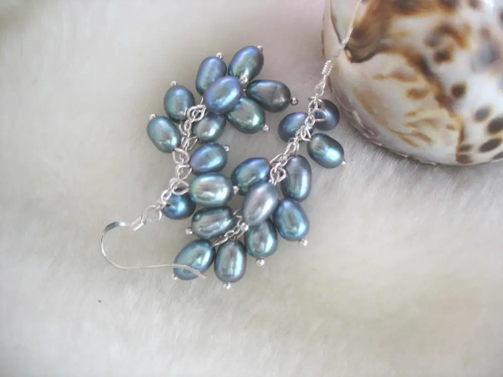 Серьги с крючком из пресноводного жемчуга черные/белые/розовые/фиолетовые