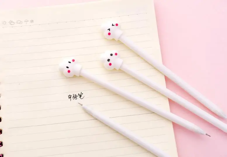 4 шт./компл. Kawaii рисунком в виде улыбающихся рожиц; Белое Облако 0,5 мм гелевые ручки Черный покрынная краской нейтральные ручки милые школьные канцелярские принадлежности