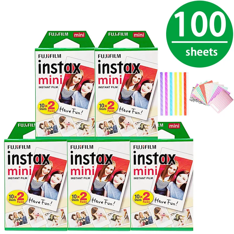 100 SHEETS 10-100 листов Fujifilm Instax Mini White Edge пленка мгновенная фотобумага для Instax Mini 8 9 7s 9 70 25 50s 90 SP-1 2 камеры подарки - Цвет: 100 SHEETS