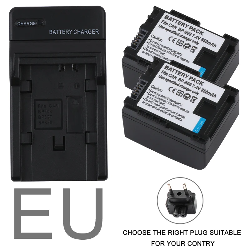 EU 7,4 V 850 мА/ч, BP-809 BP809 Камера Батарея для Canon BP-808 BP808 FS200 FS21 FS22 FS100 FS10 FS11 HF200 HF20 HFS100 HFS10 - Цвет: EU