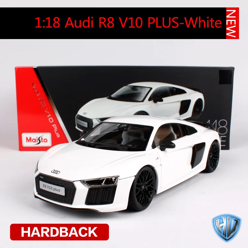 Maisto 1:18 audi r8 v10 plus белый красный автомобиль литой жесткий переплет Роскошные гоночные игрушечные модели автомобиля для коллекции моделей автомобилей для мужчин 38135 - Цвет: white car diecast