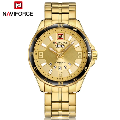 Мужские золотые часы Топ бренд Naviforce 9106 спортивные часы мужские водонепроницаемые полностью Стальные кварцевые армейские военные часы мужские Relogio Masculino - Цвет: Gold Gold