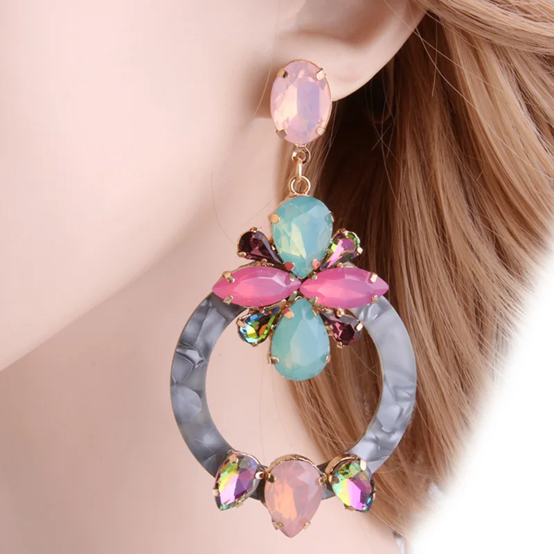 Висячие серьги NeeFu WoFu из смолы брендовые большие с кристаллами длинные