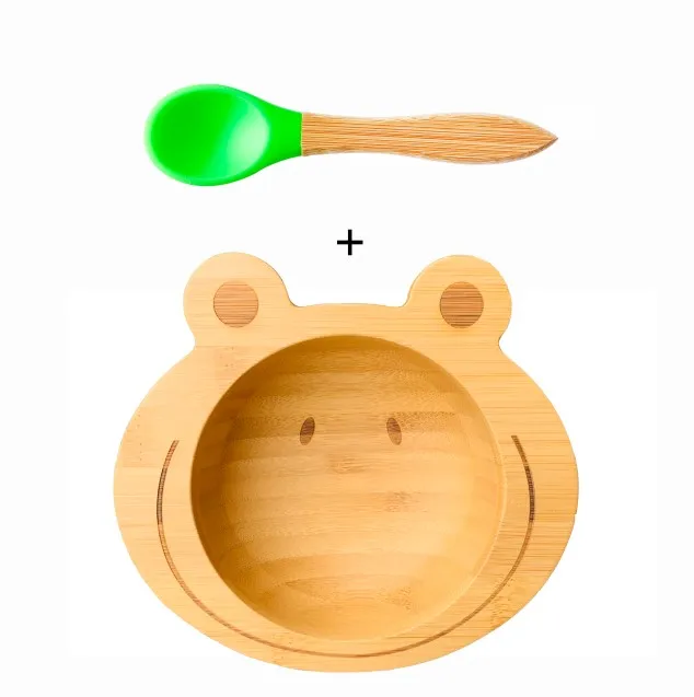 Green Plate andSpoon Бутылочка для кормления ребенка ложка и вилка набор, расположенных бамбуковая доска с Защита от проливов, оставайтесь на месте всасывания кольцо - Цвет: Green Plate andSpoon