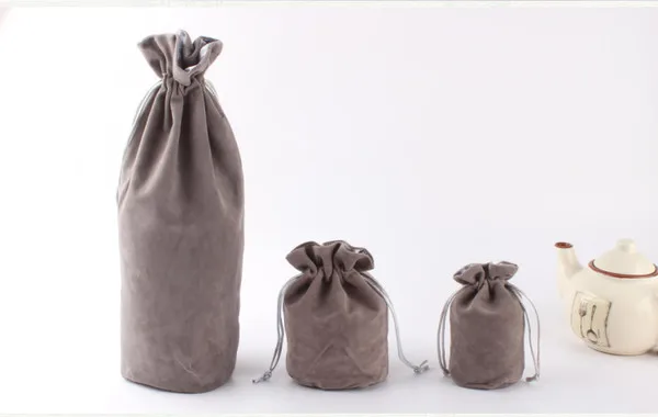 High Quality Black/Red/Gray 10x33cm Cylindrical Round Bottom Velvet Pouch Big Drawstring Gift Bag Wine Bottle Packaging Bags | Украшения и