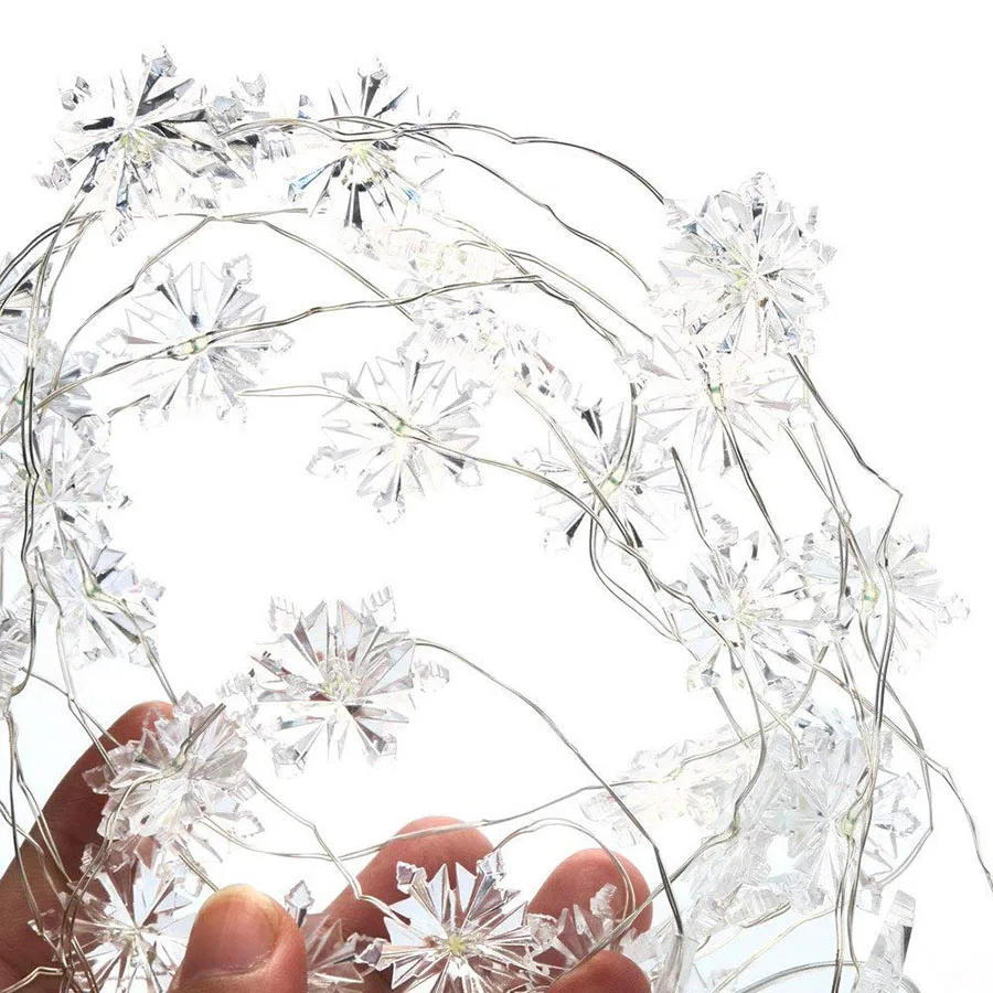 

1M 2M 3M Copper Wire LED String light Snow Flakes Waterproof Holiday lights For Christmas Tree Wedding Party New Year Decoration