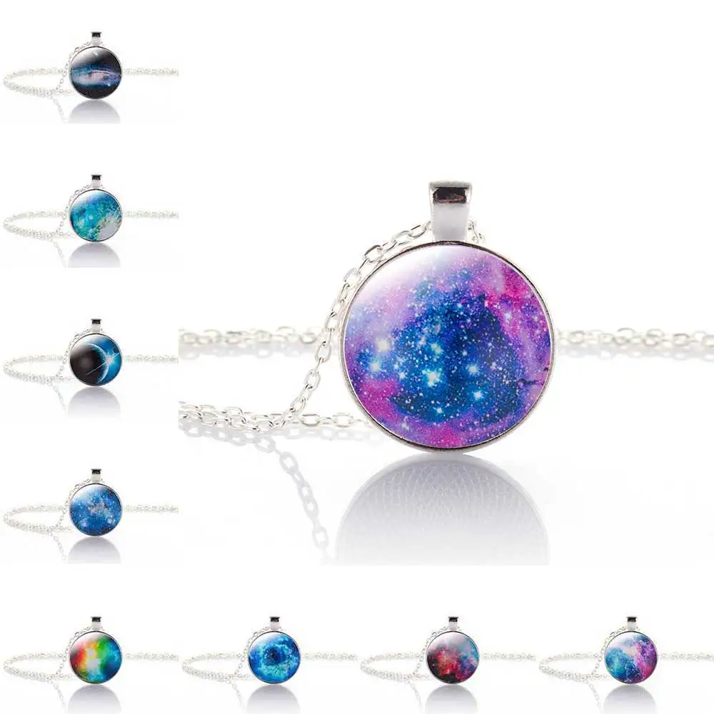 2017 популярное ожерелье с подвеской в виде небулы стеклянный кабошон серебряная