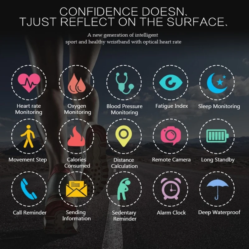 IP67 водонепроницаемый смарт-браслет монитор артериального давления пульса 0 96