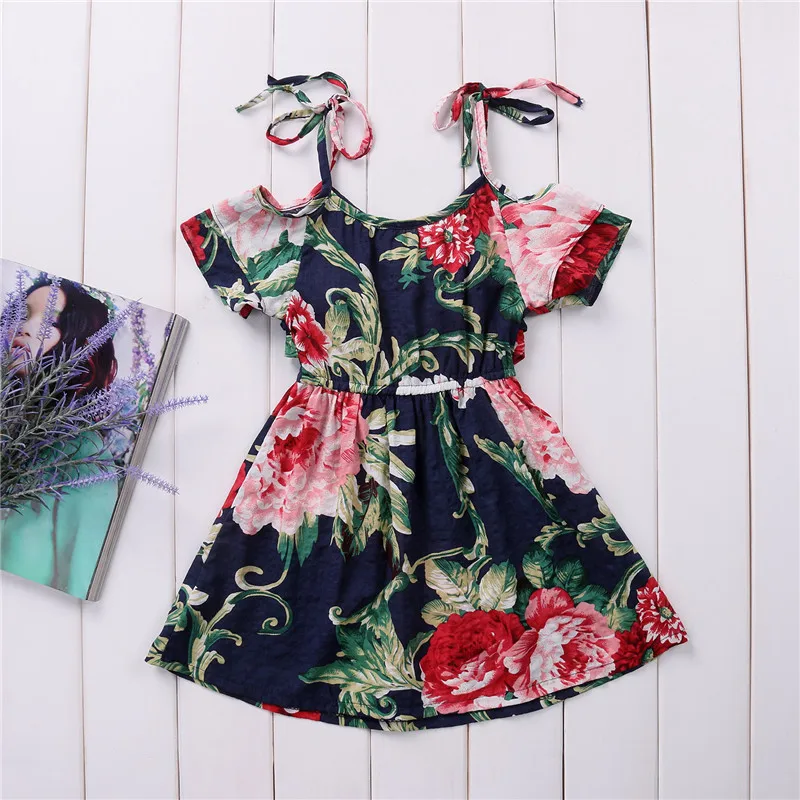 Платье с открытыми плечами для маленьких девочек летнее платье широким цветком