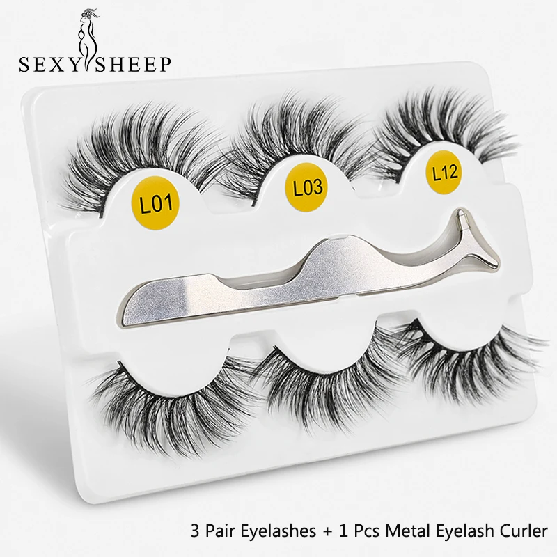 SEXYSHEEP, 3 пары, искусственные 3D норковые ресницы, набор, натуральные длинные накладные ресницы, драматический объем, накладные ресницы, макияж, Удлиненные ресницы