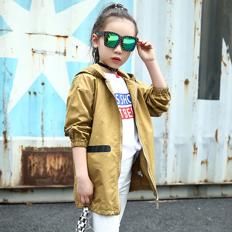 Детский тренч для девочек верхняя одежда детей куртки с капюшоном осенние пальто