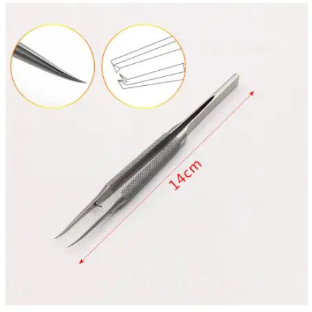 curved head 14 см из нержавеющей стали с круглой ручкой микроскопические пинцеты с Hock двойные веки офтальмологические инструменты платформа - Цвет: curved head