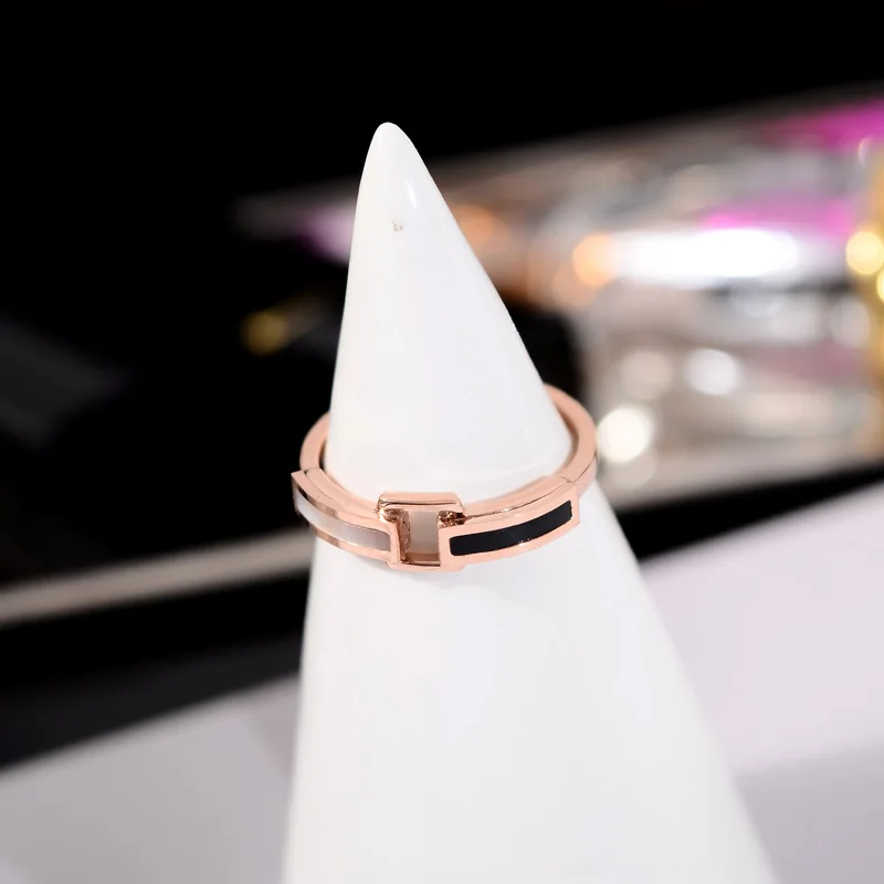 Кольцо YUN RUO из ракушек черного и белого цвета Ювелирное Украшение титановой