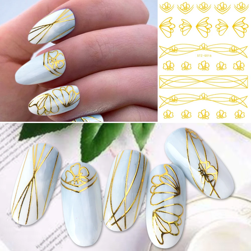 Волнистые линии Стикеры 3D на ногти Nail Art полосы металлический провод слайдер декор для ногтей наклейка золото серебро полосы Стикеры Клей LASTZG14-20