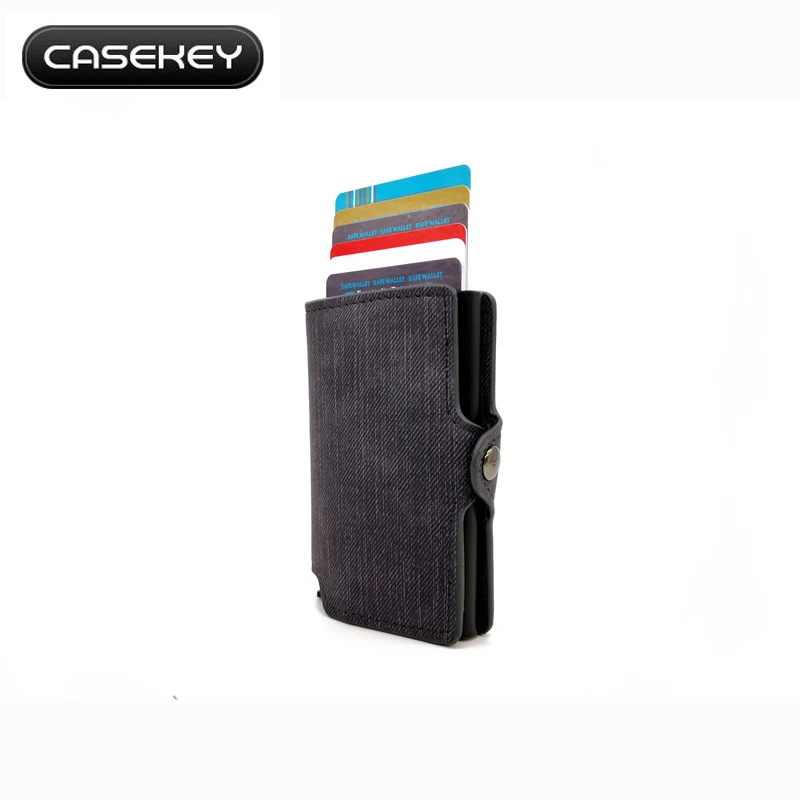 JBlack-Black Casekey коричневый винтажный кожаный алюминиевый кошелёк автоматический всплывающий металлический держатель для кредитных карт кошелек блокирующий RFID алюминиевый - Цвет: JBlack-Black
