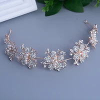 rose gold clear pearls crystal flower bridal tiaras crowns rhinestone pageant crown headband headpiece wedding hair accessories