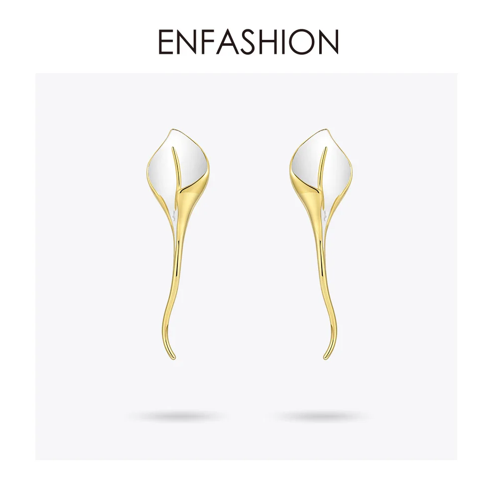 ENFASHION белые серьги-гвоздики с цветком лилии Калла для женщин золотого цвета милые длинные серьги-листья модные ювелирные изделия вечерние подарки EC191063