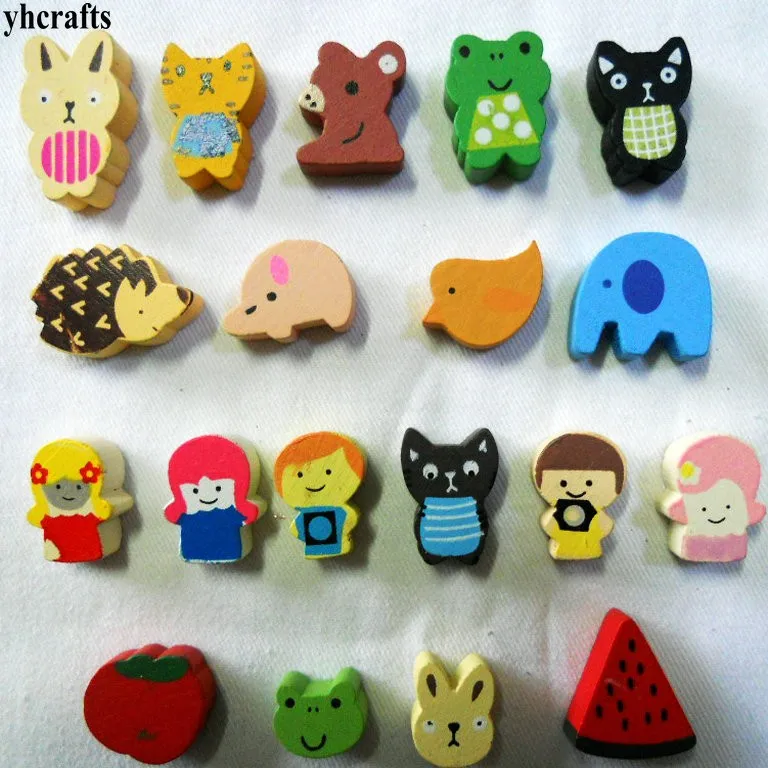 

10PCS/LOT.Mixe 10 design fruit animals wood magnet Early learning educational toys Children crafts Home decoration Fancy cute