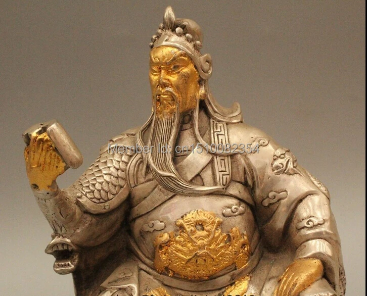 7 дюймовая Китайская народная Серебряная Статуэтка книжка Гуань Гонг Юй Воин