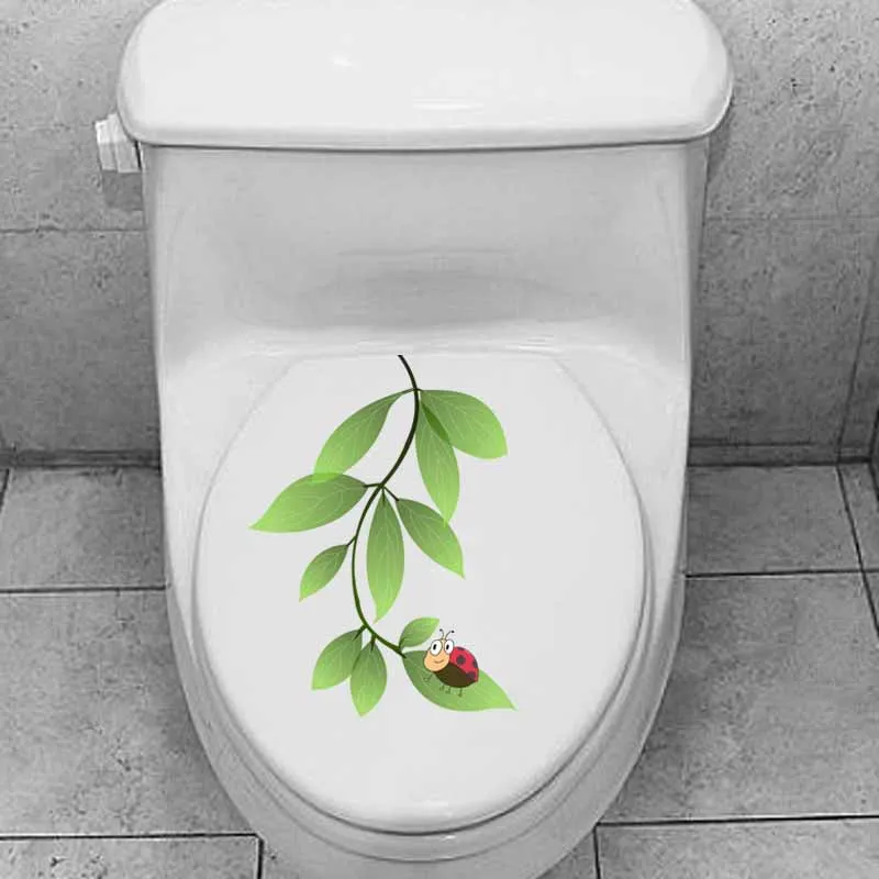 YOJA 16.6X22.4CM Green Leaves Of Tender Plants And Coccinella Septempunctata Home Decor Wall Sticker Toilet Decal T5-1060 | Дом и сад
