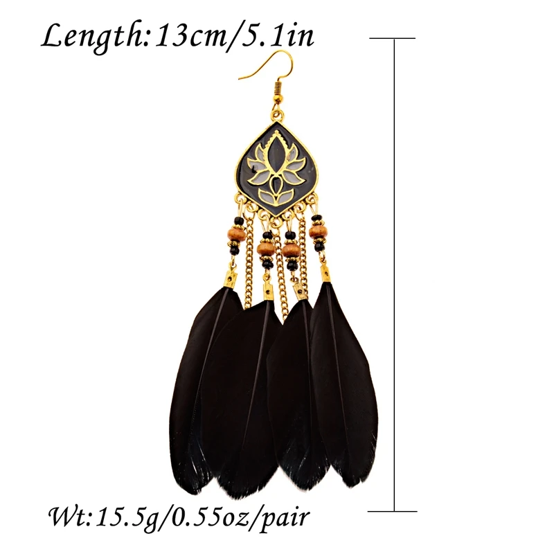 Женские серьги кисточки Lotus Jhumka Винтажные с перьями из турков цыганские