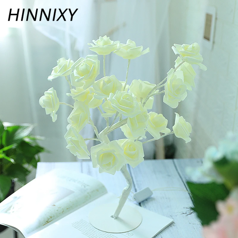 Hinnixy белая роза дерево настольная лампа теплый белый романтический цветок ночник