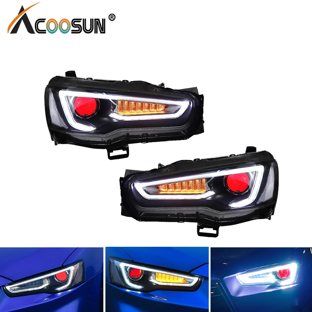 AcooSun для Mitsubishi Lancer EVO X 2008- Автомобильная фара в сборе светодиодный DRL сигнал поворота ксенон HID проектор Объектив Plug and Play