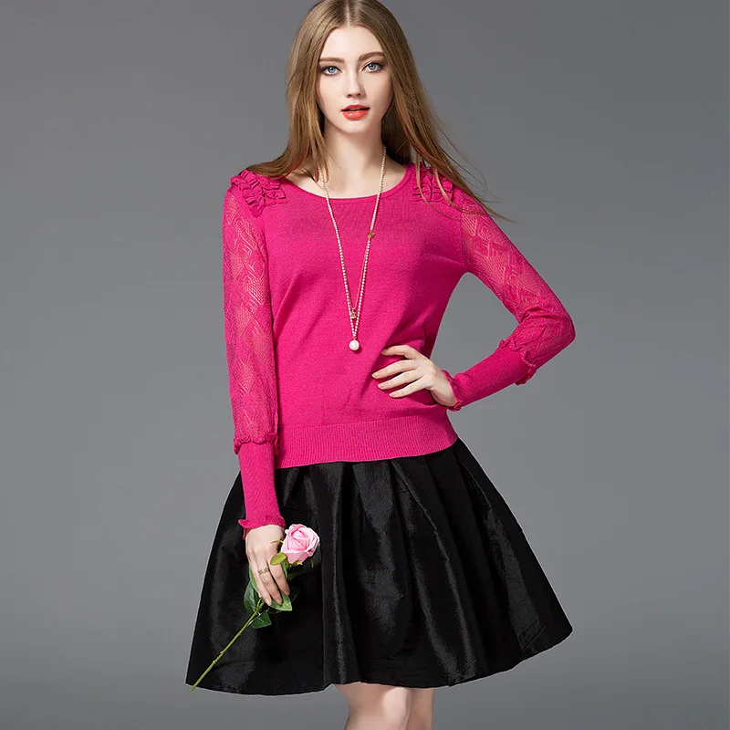 2017 New Fashion Women Sweaters and Pullovers Autumn Winter Long Sleeve Loose Knitted O-neck Red Female | Женская одежда