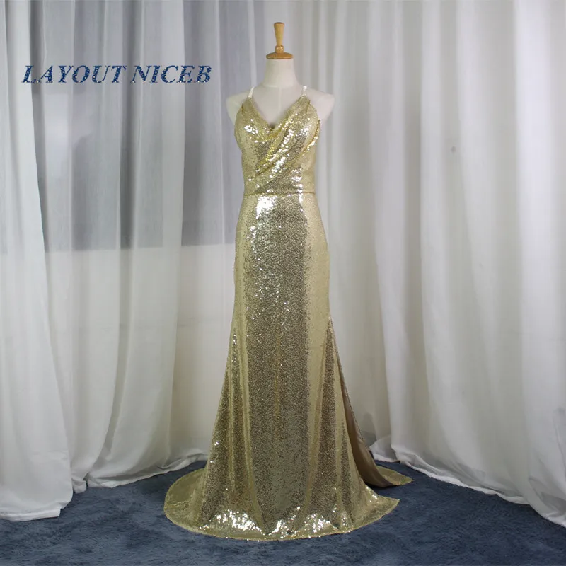 Блестящее Золотое Платье Русалка для выпускного вечера 2017 вечерние платья