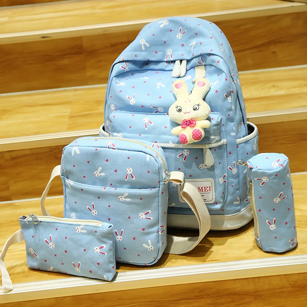 4 Sets Women Girl Rabbit Animals Travel Backpack School Bag Shoulder 40# | Багаж и сумки