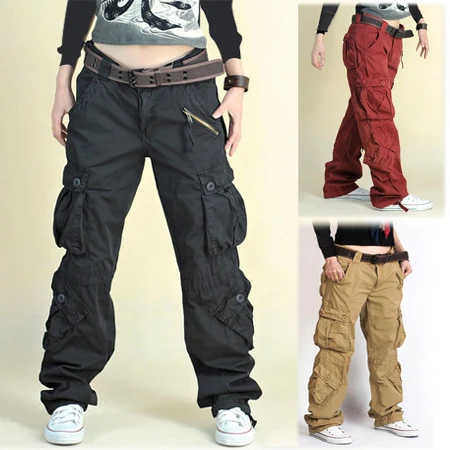 Брюки карго цвета хаки/чёрного в стиле хип хоп|womens hip hop pants|baggy pants womenpants women |