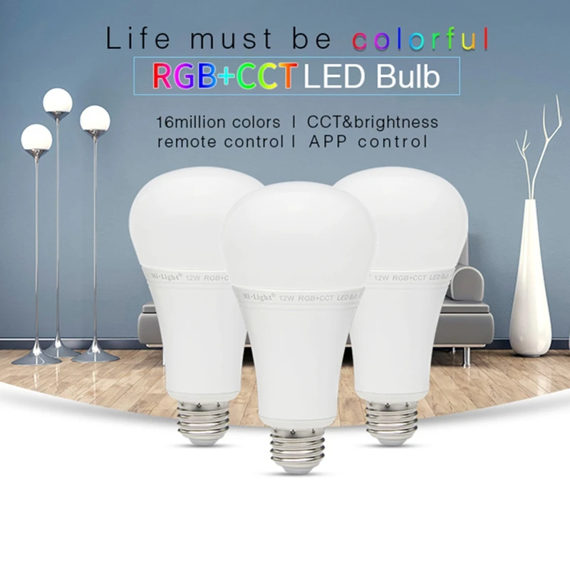 Milight FUT105 8 Zone Remote control E27 12W RGB+CCT Bulb 110V 220V Wireless 2.4G Lamp WIFI Dimmable 2 in 1 Smart LED lamp | Лампы и
