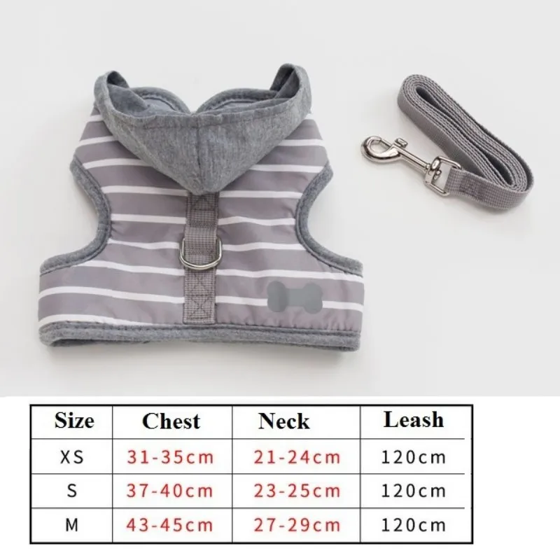 Stripe gray hood Шлейка для собаки домашнего животного, уличная ходьба, поводок для домашних животных, джинсовый нагрудный жилет для домашних животных, Поводок для маленьких собак, поводок для собак, плюшевый поддон, 3 размера XS s m - Цвет: Stripe gray hood