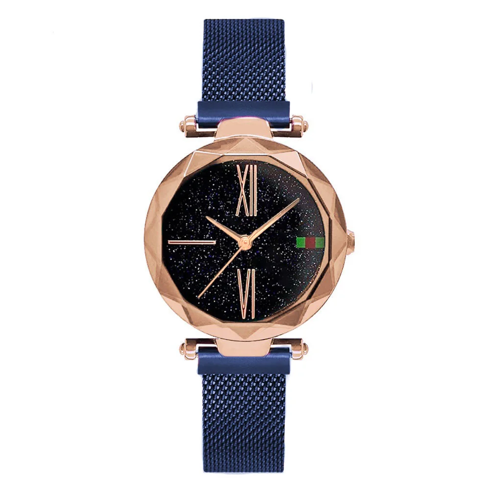 Rose Gold Blue Женские повседневные часы, черные, стильные, звездное небо, магнитная пряжка, элегантные женские наручные часы, модные, горячие, женские, подарок, часы для школьников - Цвет: Rose Gold Blue