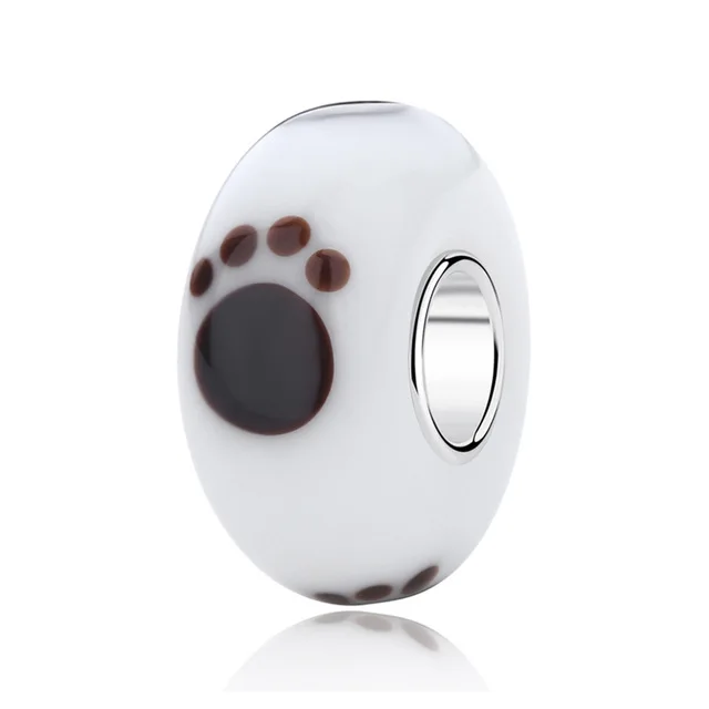 Paw Print Glass Настоящее 925 пробы серебряный бисер очарование милые животные милый питомец Кристалл талисманы подходят Pandora Браслеты Женские Ювелирные изделия - Цвет: Paw Print Glass