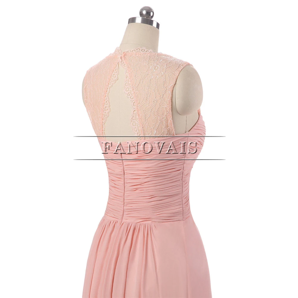 Длинное шифоновое платье подружки невесты трапециевидной формы с оборками