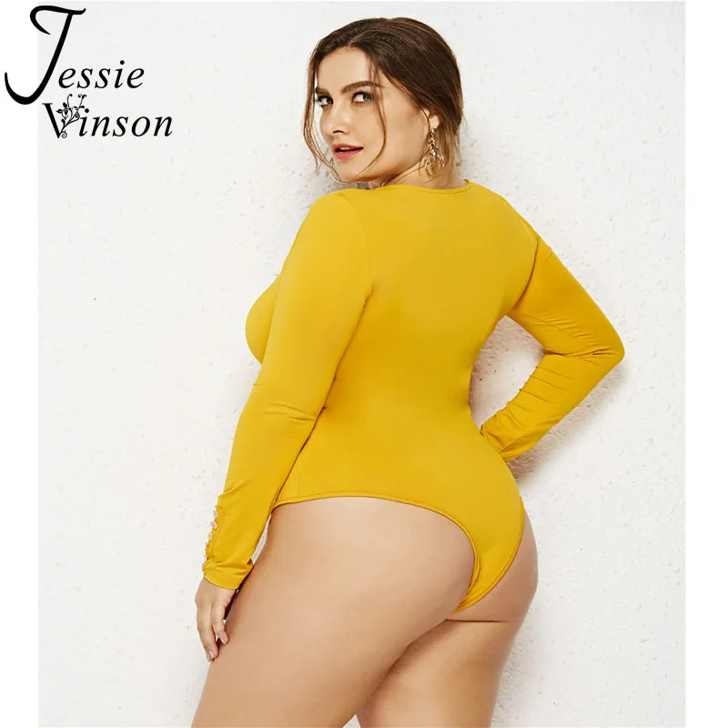Женский облегающий боди Jessie Vinson Черный большого размера с длинным рукавом и о