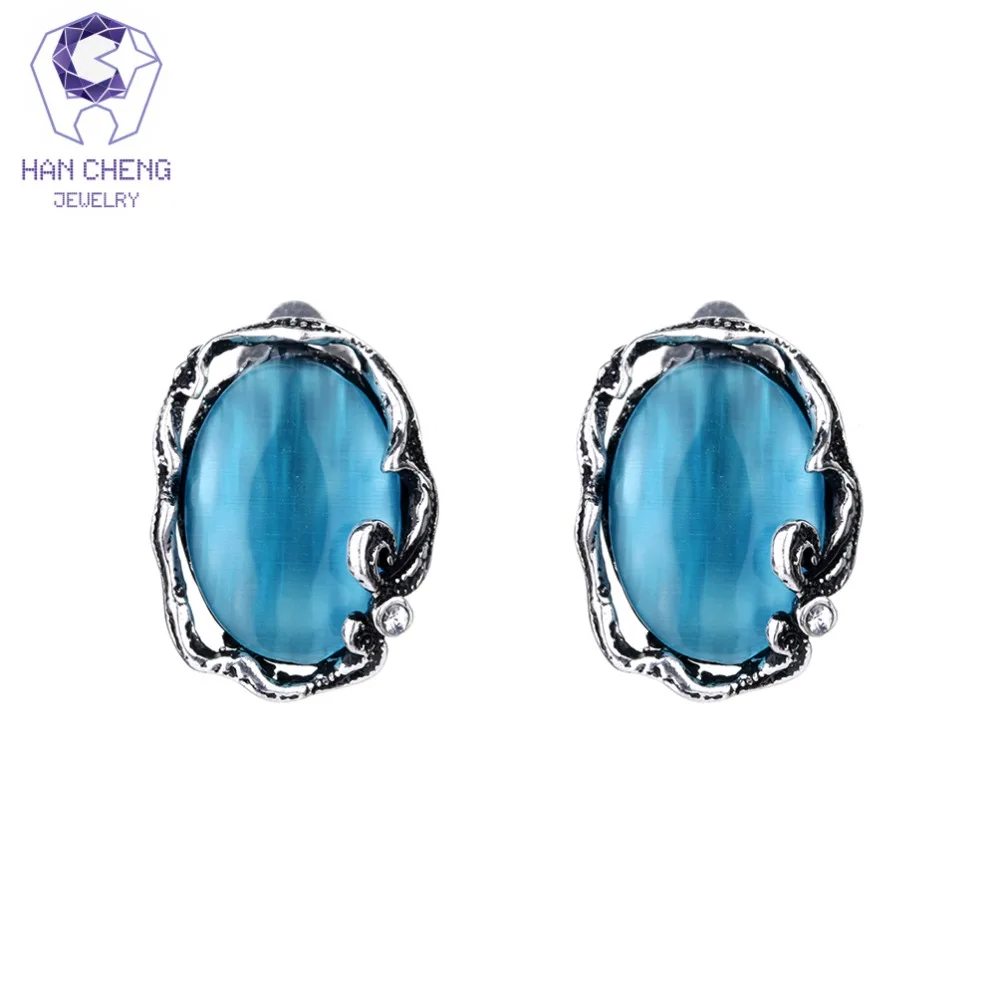 Женские серьги-клипсы с овальным опалом HanCheng овальные Стразы в винтажном стиле |