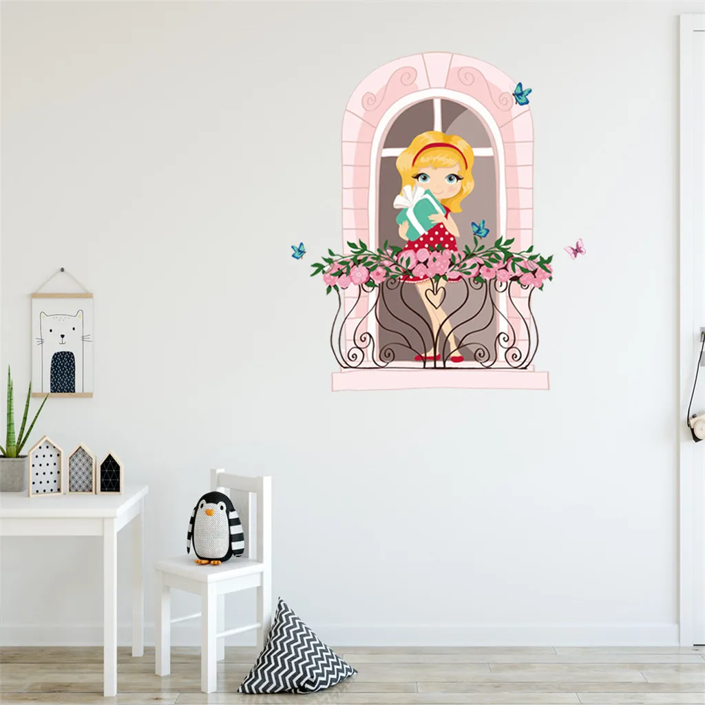 Розовый милый рисунок для девочки DIY мультяшный стикер на стену детской комнаты