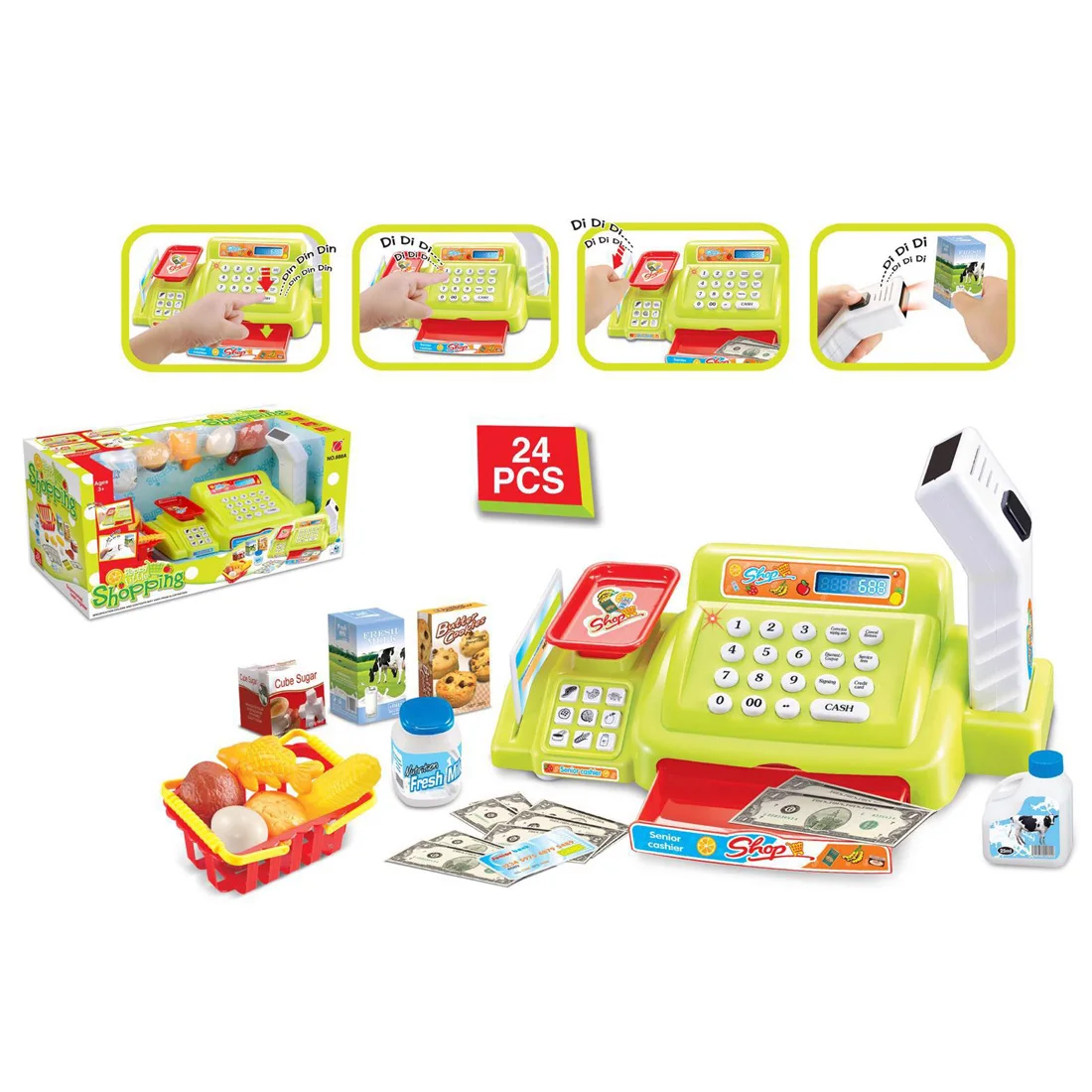 Горячая 24Pcs Дети ролевые игры моделирование шоппинг Игрушка Супермаркет кассовый аппарат Playset Дети Ранние образовательные игрушки-зеленый