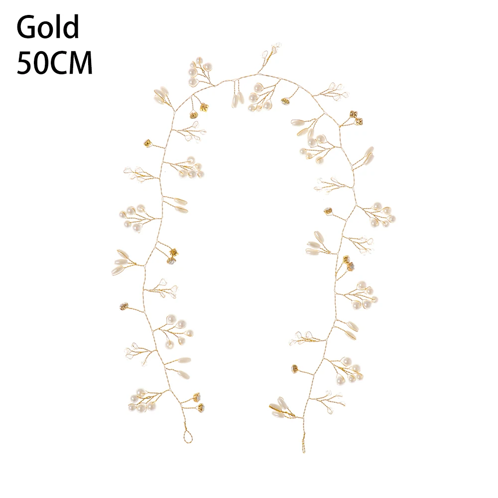 G-50 35/50/100/150CM Pearl Crystal Wedding Hair Vine Tiara Bridal Headband Fashion Hair Accessories Romantic Women Hair Jewelry - Окраска металла: G-50