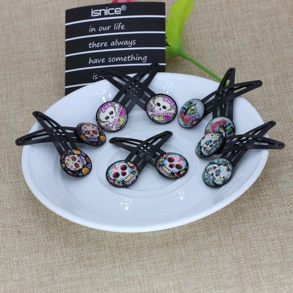 Skull Isnice заколки для волос, 10 шт./лот, высокое качество, BB заколки, аксессуары для волос с единорогом, школьные украшения для волос для девочек 2-10 лет - Цвет: Skull