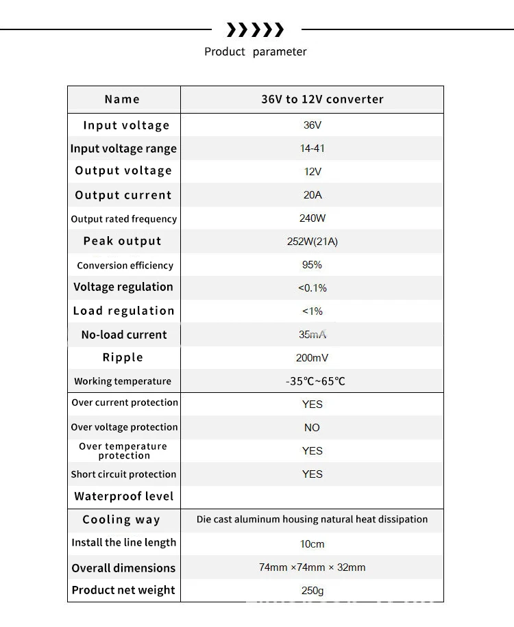 36 V-12 V 20A 240WDC-DC конвертер Электрический автомобильный преобразователь постоянного тока понижающий модуль Водонепроницаемый