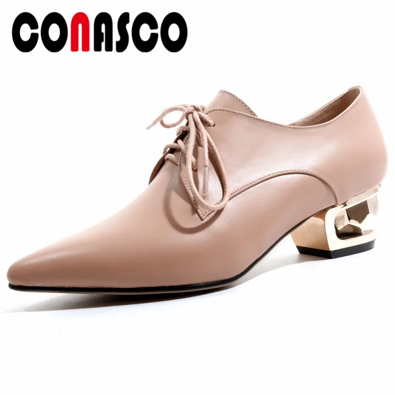 

CONASCO женская обувь модные женские туфли-лодочки Обувь на низком квадратном каблуке; Обувь из натуральной кожи; Сезон весна-лето; Рабочая обу...