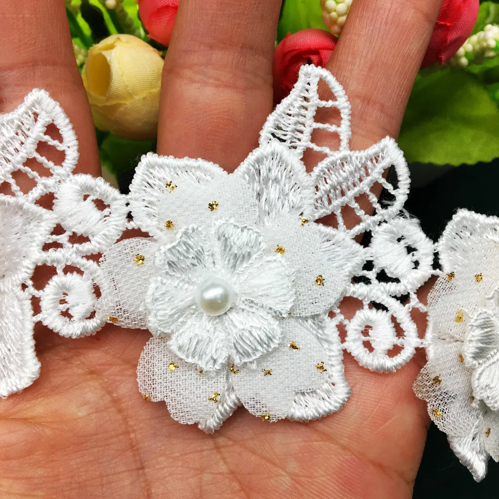 2 ярда кружевной цветок жемчуг аппликация нашивка кружевная отделка