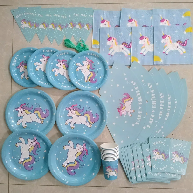 Вечерние тарелки в виде единорога розовые/синие бумажные Сумка с рисунком