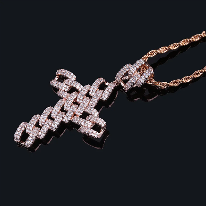 Iced Out Снаряженная кубинская кулон в виде креста на цепочке ожерелье Мужская/Женская микро Pave CZ Шарм Персонализированная цепочка хип-хоп ювелирные изделия для подарков